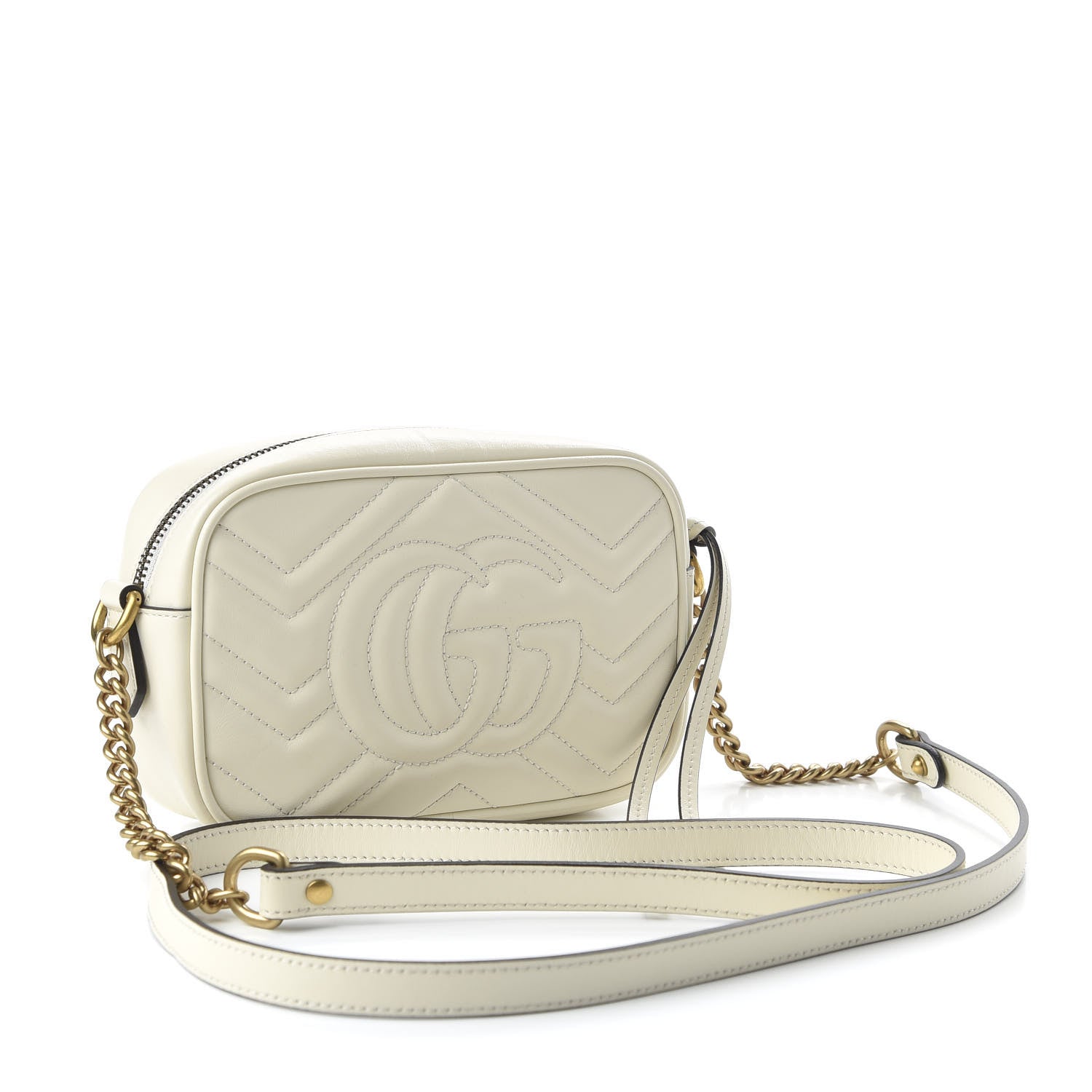 Gucci Calfskin Matelasse Mini GG Marmont Chain Shoulder Bag White 3 of 10