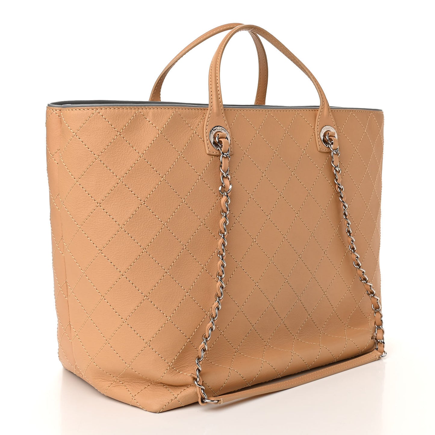 Calfskin Stitched Large Shopping Tote Beige