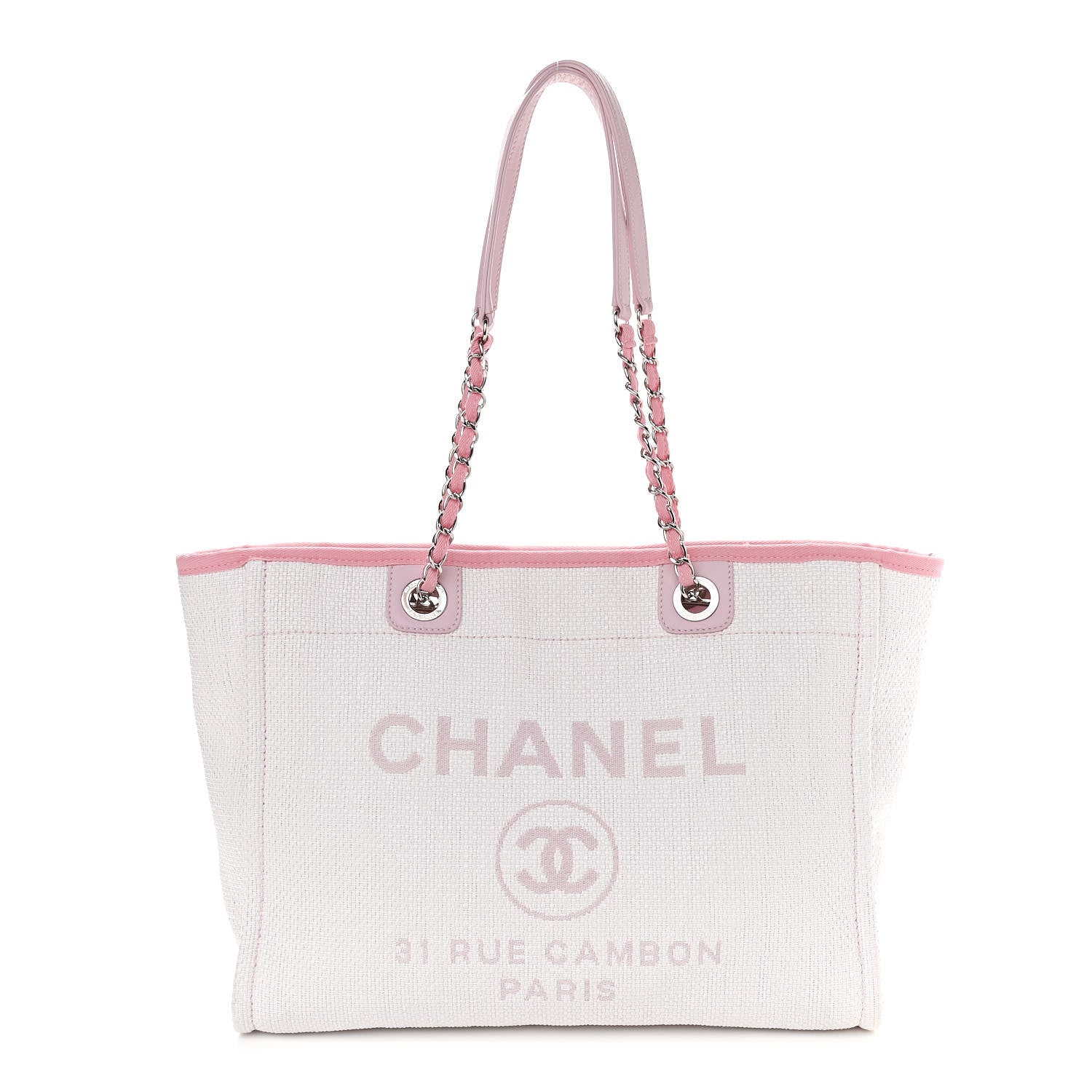 Chanel Woven Straw Raffia Small Deauville Tote Pink 1 of 11