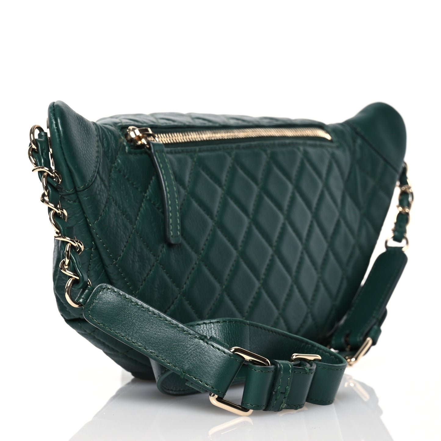 Calfskin Quilted Banane Waist Bag Fanny Pack Dark Green