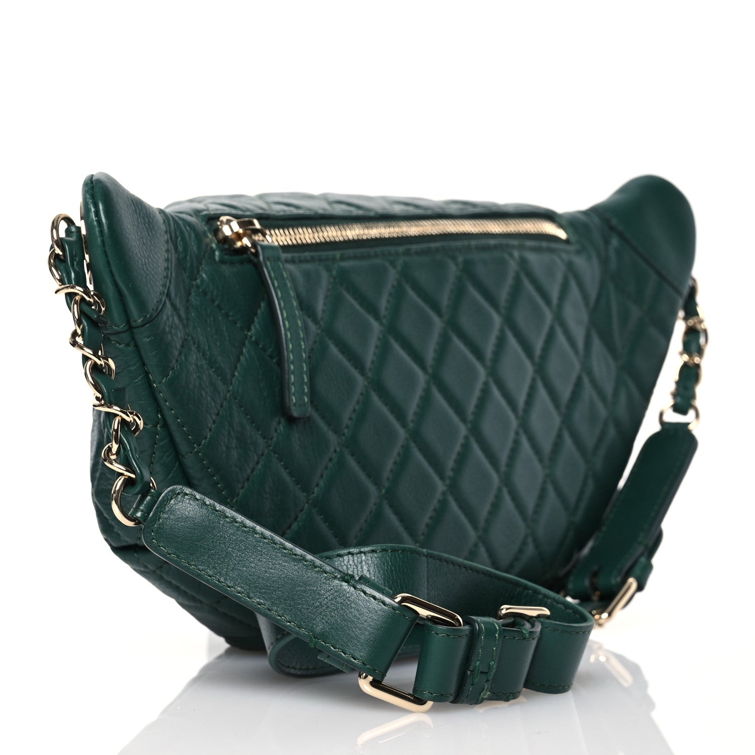 Chanel Calfskin Quilted Banane Waist Bag Fanny Pack Dark Green 3 of 14