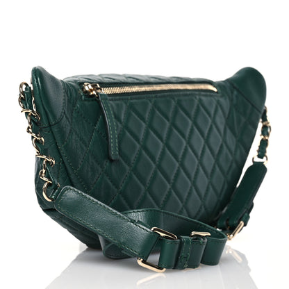 Chanel Calfskin Quilted Banane Waist Bag Fanny Pack Dark Green 3 of 14