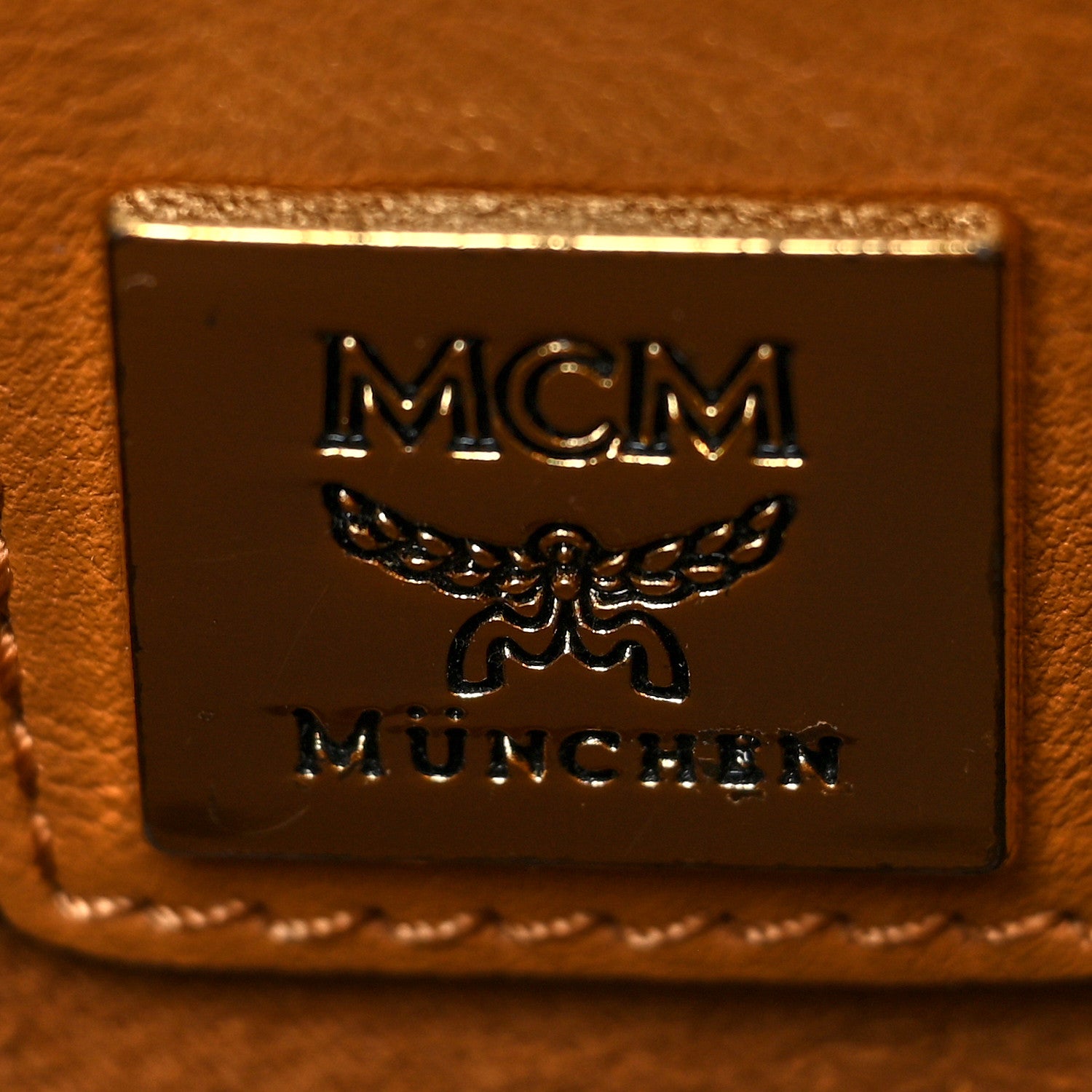 MCM Visetos Studded Boston Satchel Cognac 6 of 9