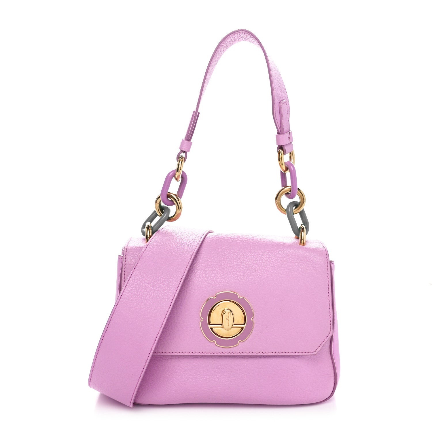 Salvatore Ferragamo / ショルダーバッグ/ナイロン/PNK Salvatore Ferragamo Calfskin Flower Flap Bag Pink 1653256
