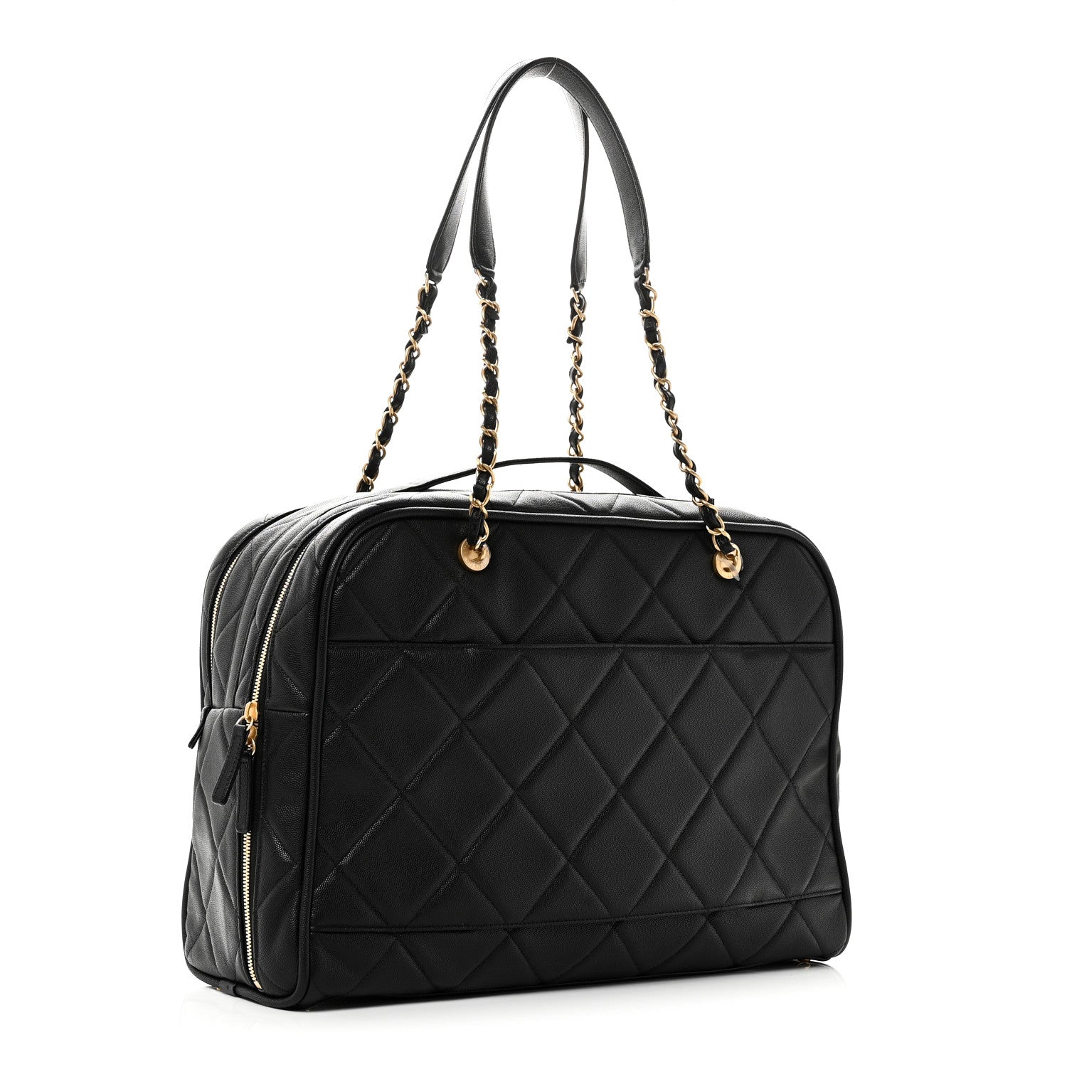 Chanel Shiny Grained Calfskin Quilted Travel Bowling Bag Black 2 of 10