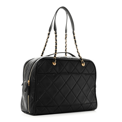 Chanel Shiny Grained Calfskin Quilted Travel Bowling Bag Black 2 of 10