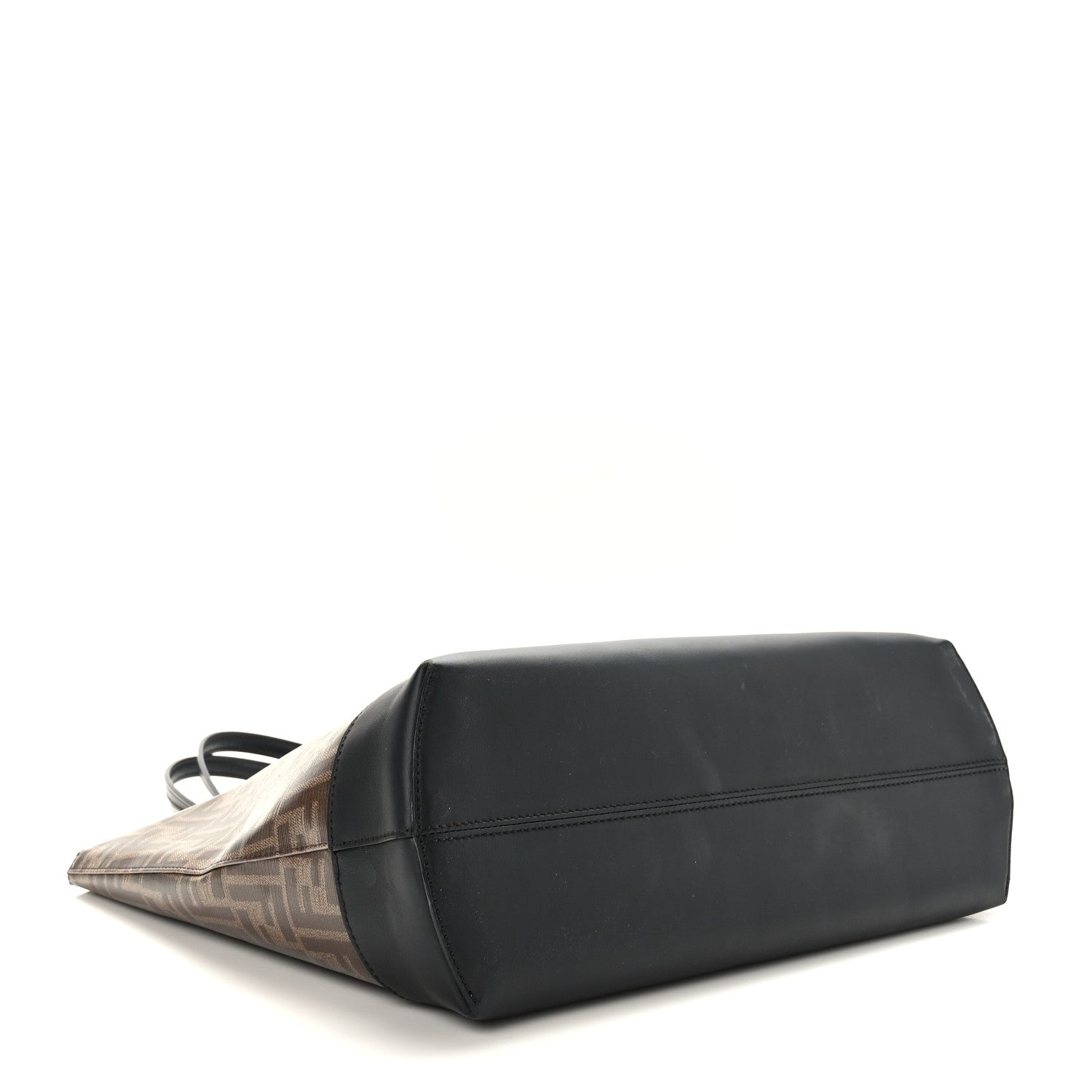 Fendi Glazed Fabric Vitello Century FF 1974 Stamp Patch Shopping Tote Mogano Panna Black 4 of 9