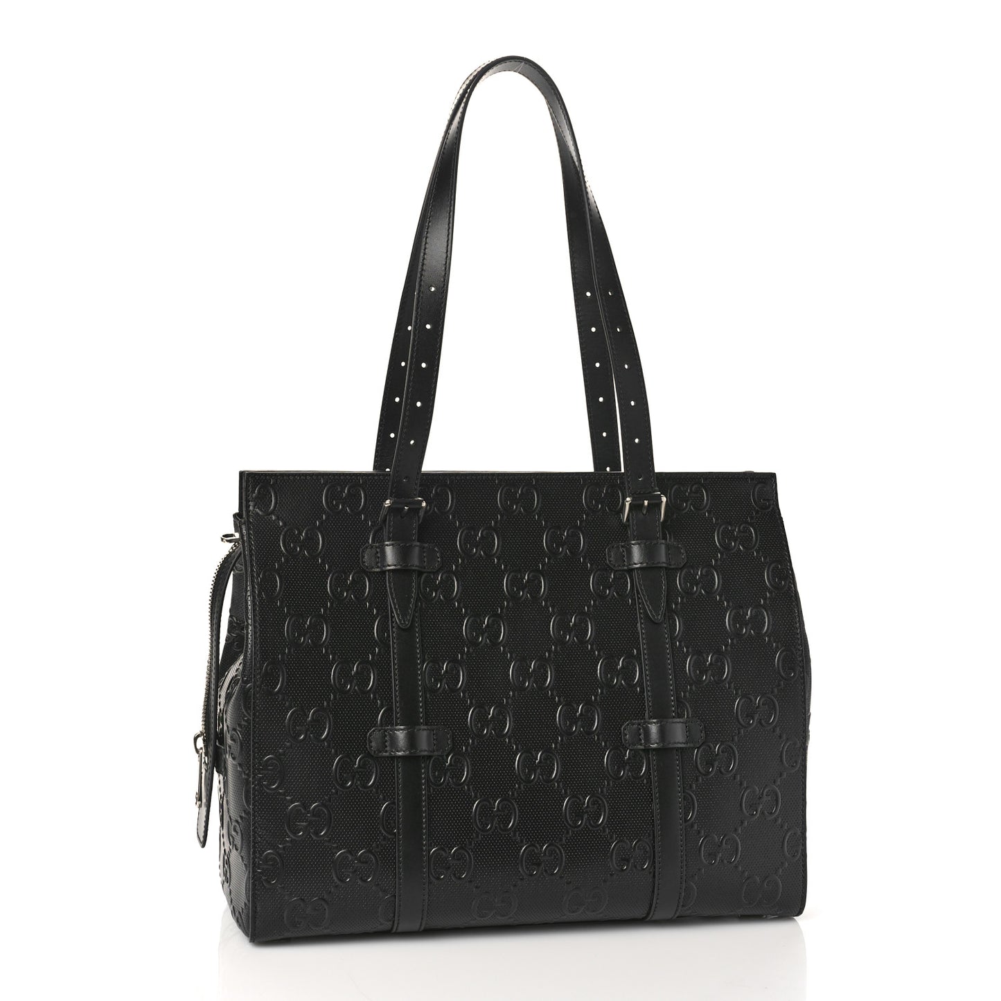 Calfskin GG Tennis Embossed Tote Bag Black