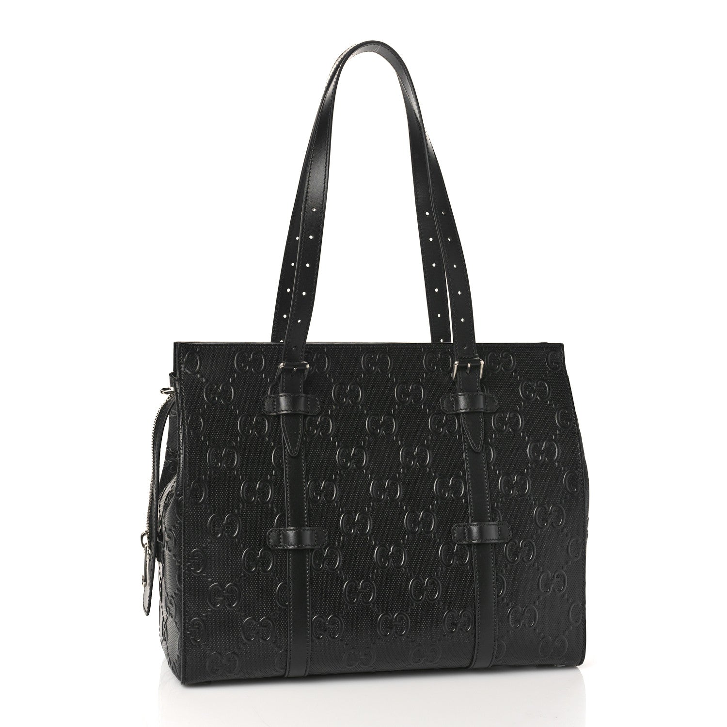Gucci Calfskin GG Tennis Embossed Tote Bag Black 3 of 8