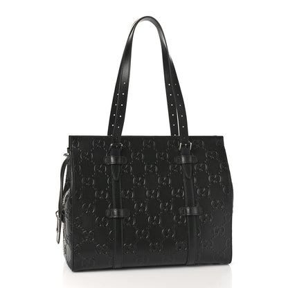 Gucci Calfskin GG Tennis Embossed Tote Bag Black 3 of 8