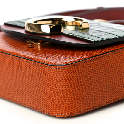 Chloe Calfskin Crocodile Embossed Mini C Double Carry Woodsy Green Chestnut Brown 6 of 14