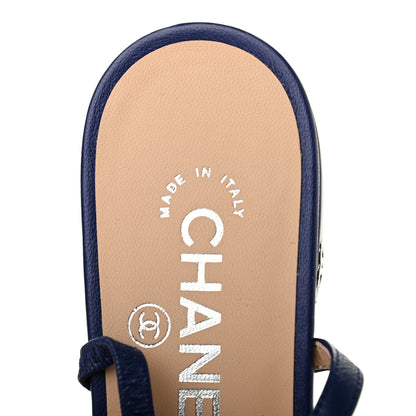 Chanel Lambskin Cap Toe CC Slingback Flats 36 Navy Black 5 of 6