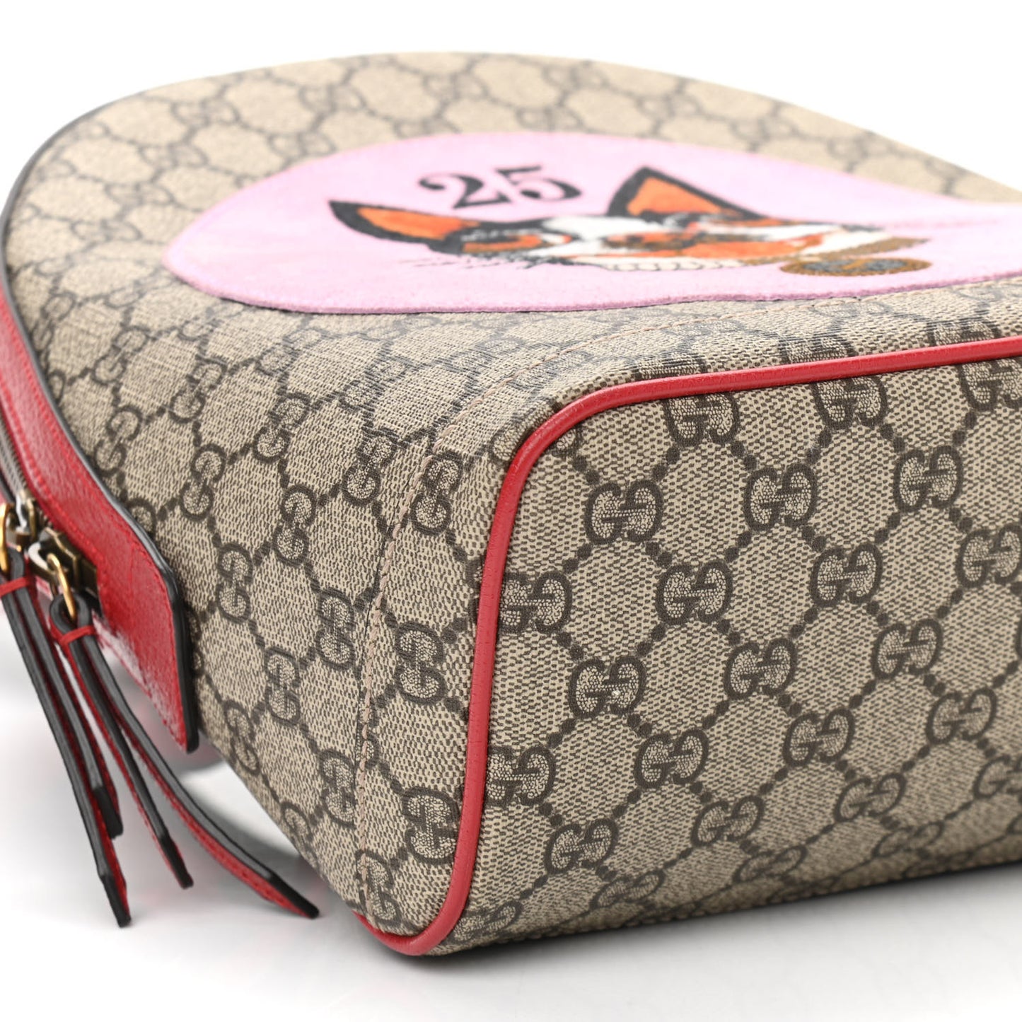 GG Supreme Monogram Web Bosco Patch Dome Backpack Beige Malva Hibiscus Red
