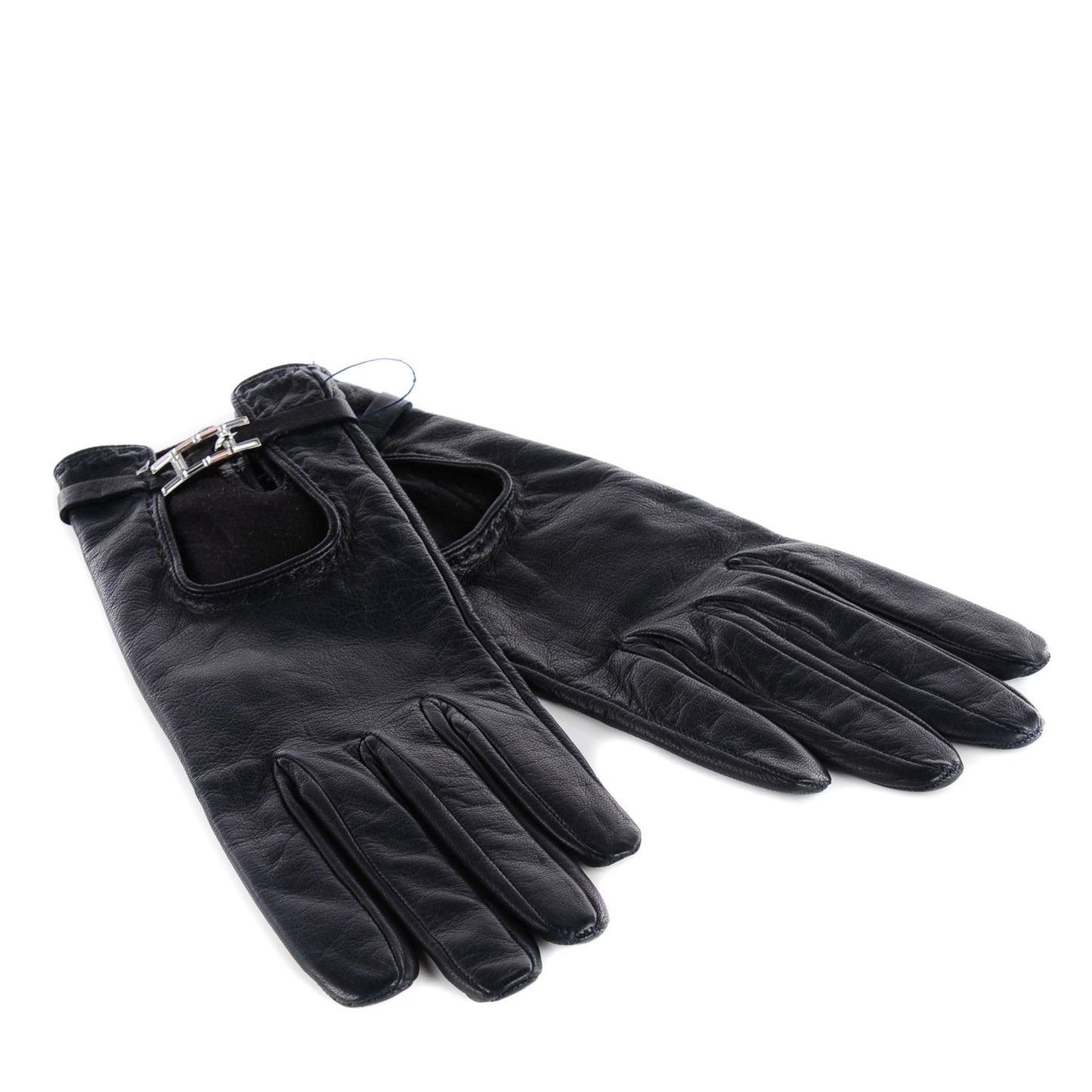 Lambskin Baguette Crystal Silk Lined Gloves 6.5 Indigo