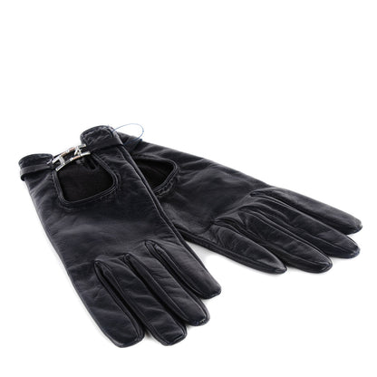 Hermes Lambskin Baguette Crystal Silk Lined Gloves 6.5 Indigo 1 of 7