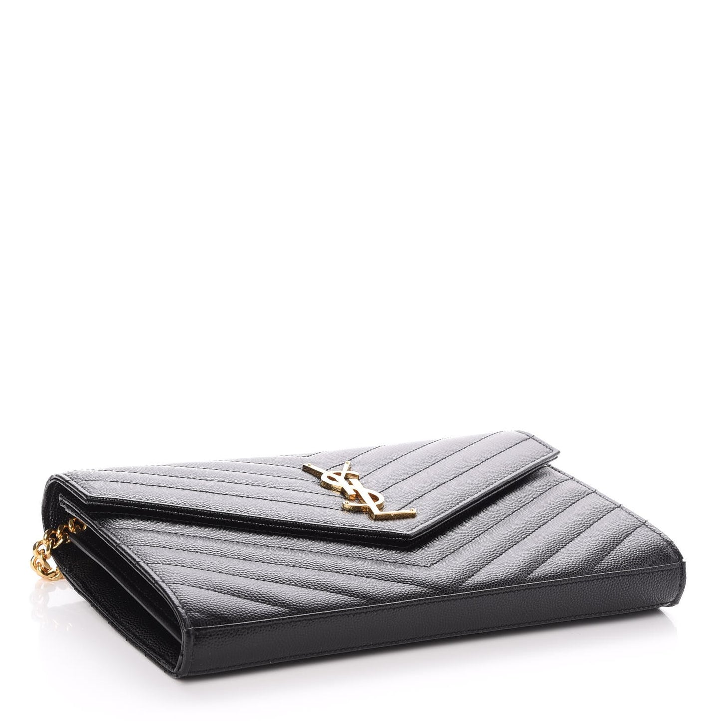 Grain De Poudre Matelasse Chevron Monogram Chain Wallet Black