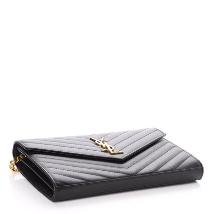 Saint Laurent Grain De Poudre Matelasse Chevron Monogram Chain Wallet Black 4 of 7