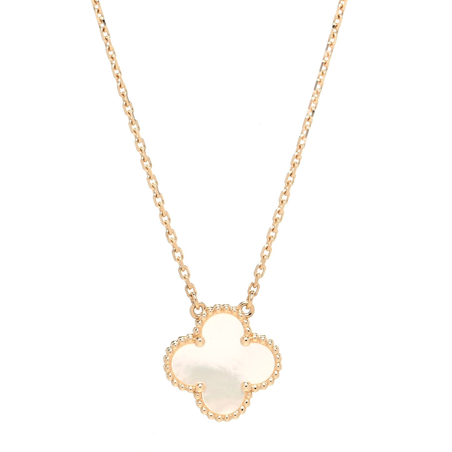 18K Yellow Gold Mother of Pearl Vintage Alhambra Pendant Necklace