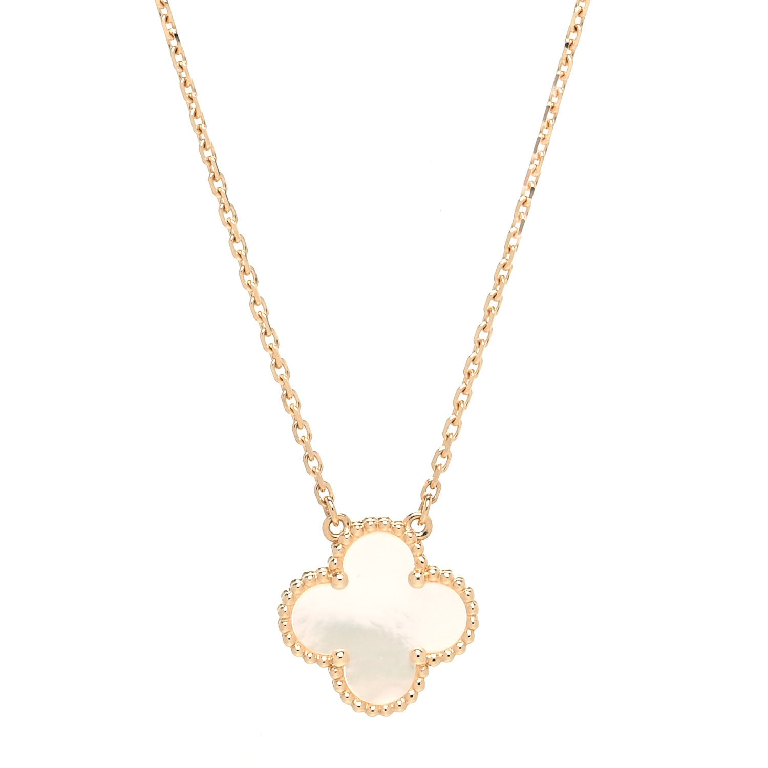 Van Cleef & Arpels 18K Yellow Gold Mother of Pearl Vintage Alhambra Pendant Necklace 4 of 8