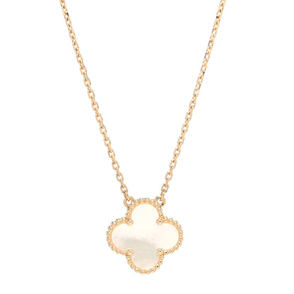 Van Cleef & Arpels 18K Yellow Gold Mother of Pearl Vintage Alhambra Pendant Necklace 4 of 8