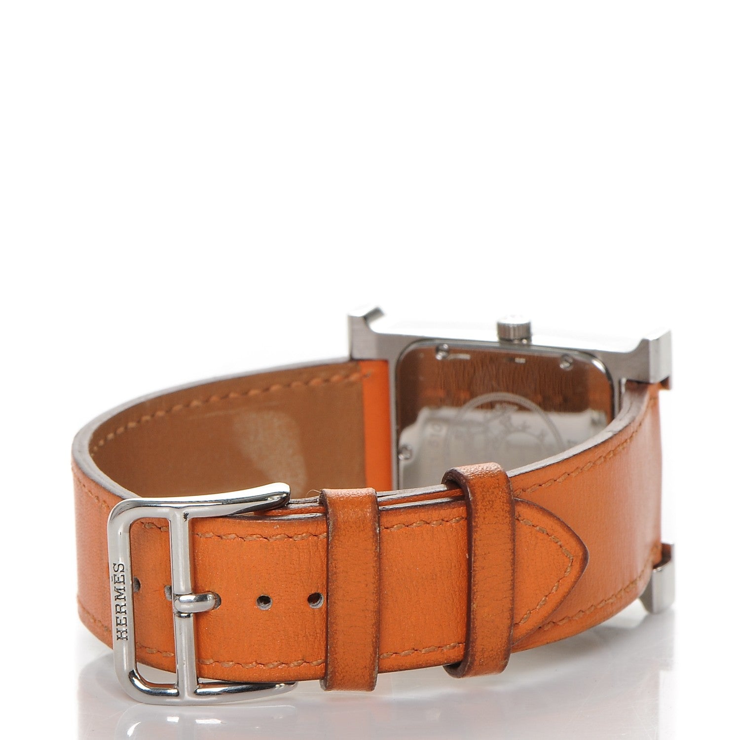 Hermes Stainless Steel Swift 26mm Heure H Hour Quartz Watch Orange 4 of 10