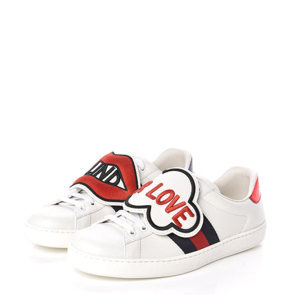 Gucci Calfskin Ayers Web Blind for Love Embroidered Mens Ace Sneakers 5.5 White 3 of 9