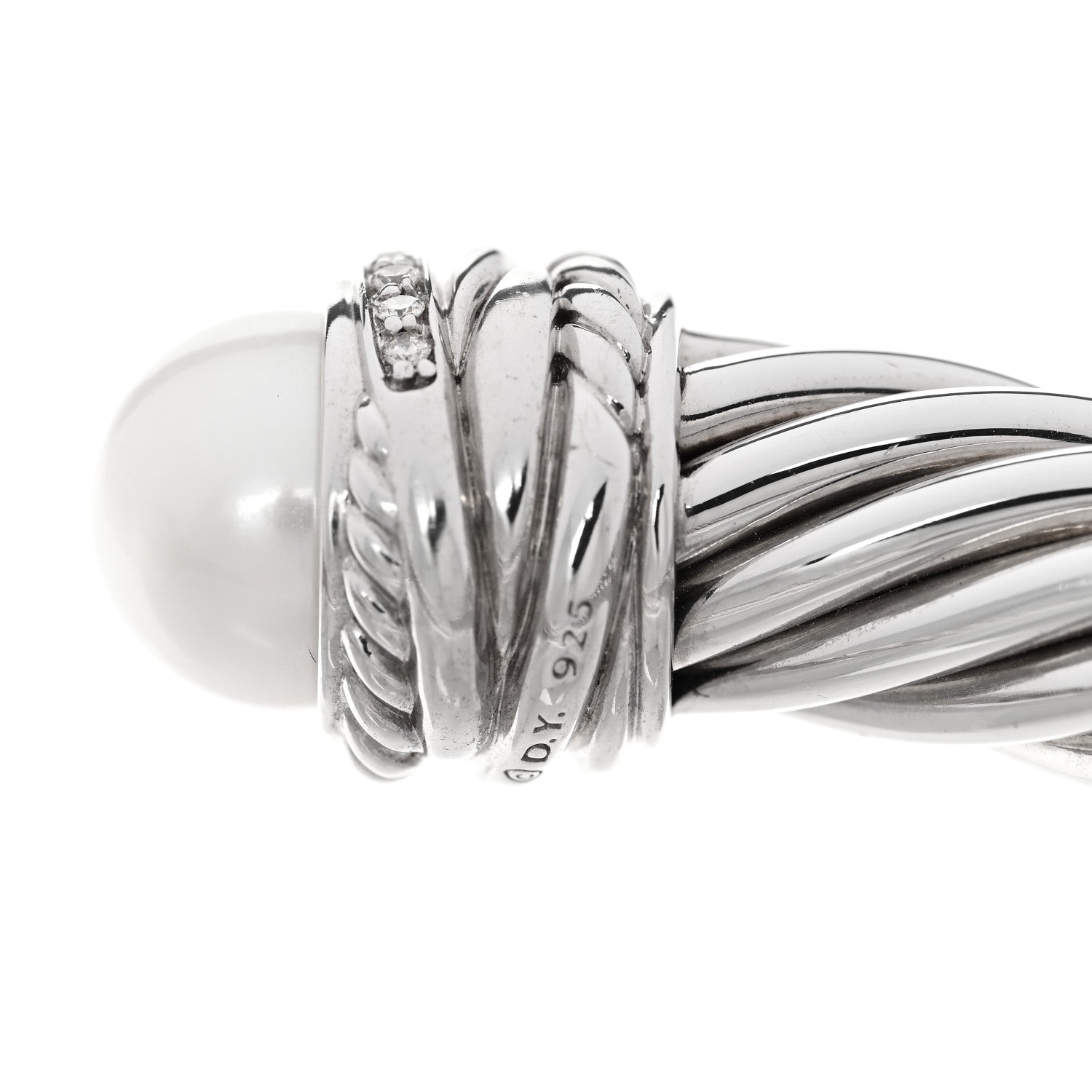 David Yurman Sterling Silver Diamond Cultured Pearl 10mm Crossover Hinge Bracelet 4 of 4
