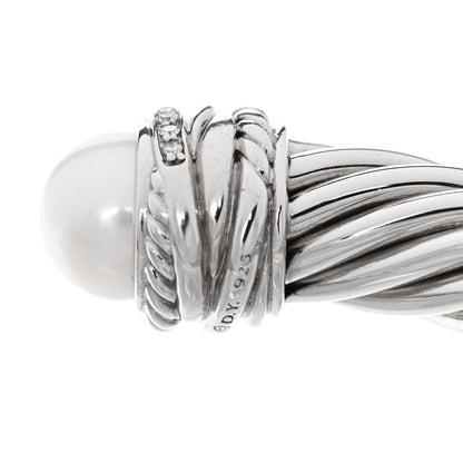 David Yurman Sterling Silver Diamond Cultured Pearl 10mm Crossover Hinge Bracelet 4 of 4