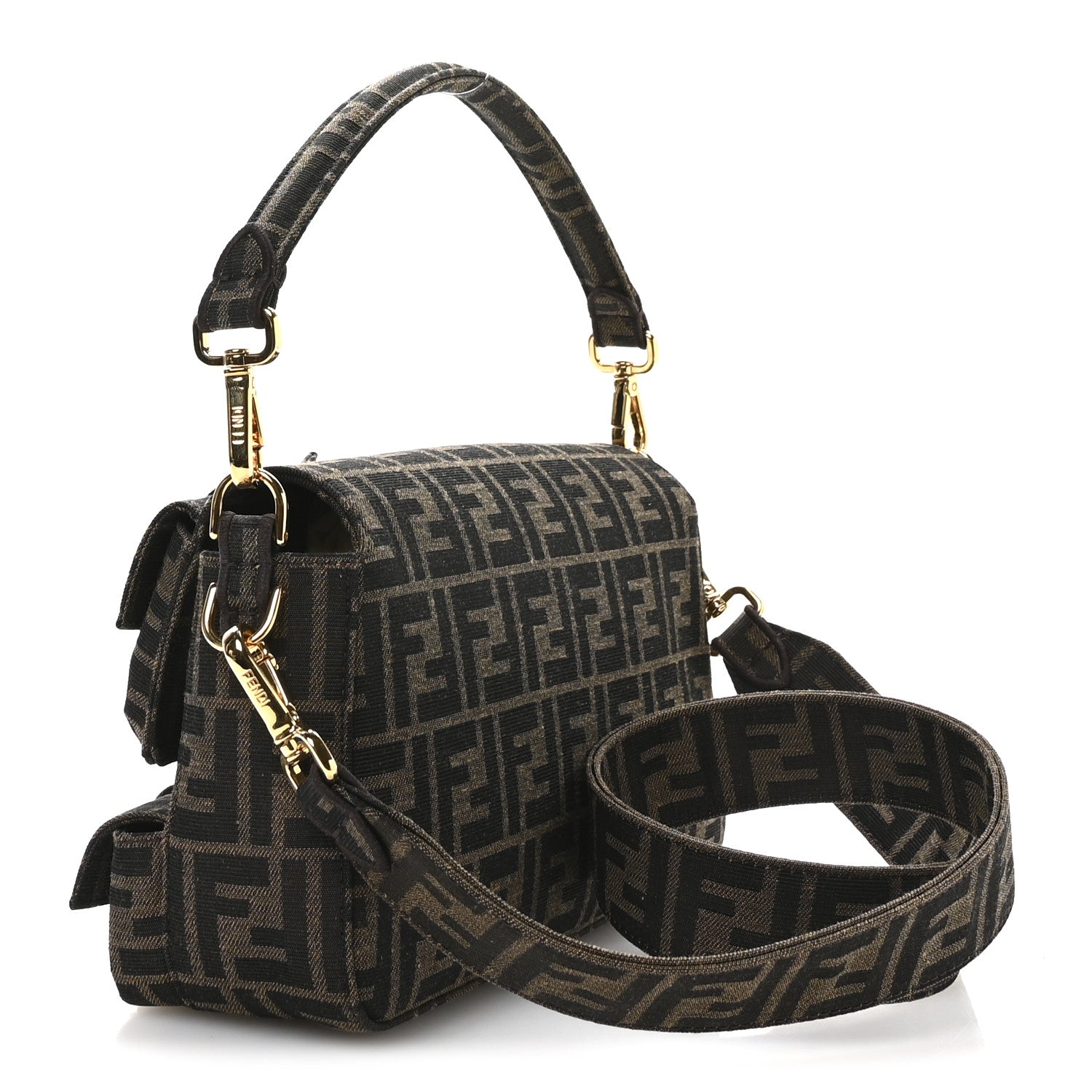 Fendi Fabric Jacquard FF 1974 Multipocket Baguette Tobacco Moro 3 of 10