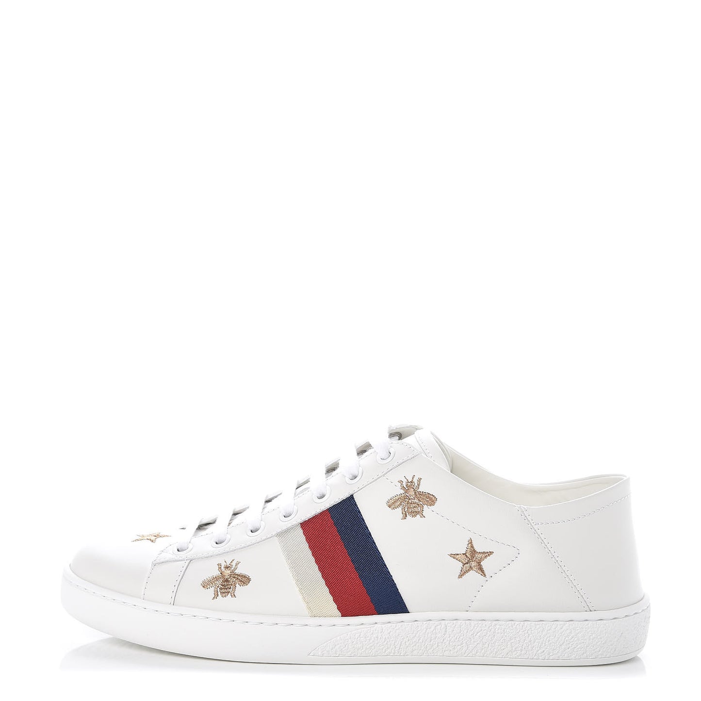 Calfskin Bee Star Embroidered Sylvie Web Ace Sneakers 38.5 White