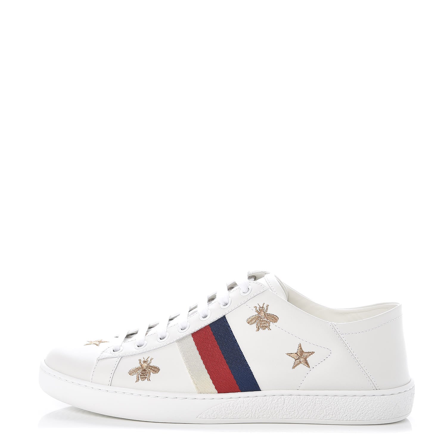 Gucci Calfskin Bee Star Embroidered Sylvie Web Ace Sneakers 38.5 White 1 of 9