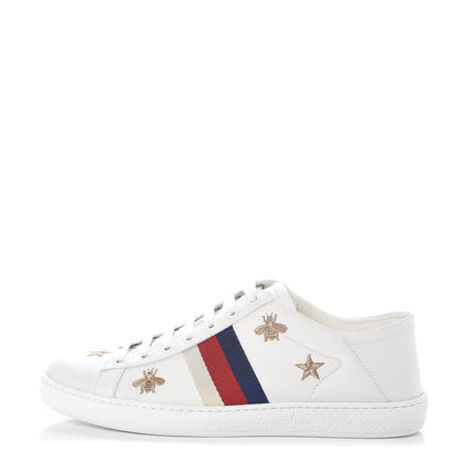 Gucci Calfskin Bee Star Embroidered Sylvie Web Ace Sneakers 38.5 White 1 of 9
