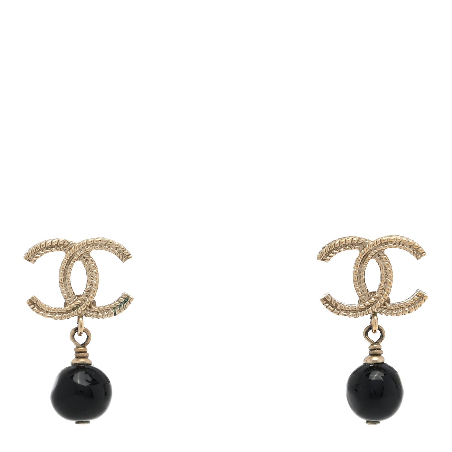 Chanel CC Bead Drop Earrings Gold Black 1 of 4