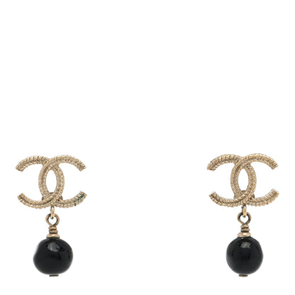 Chanel CC Bead Drop Earrings Gold Black 1 of 4