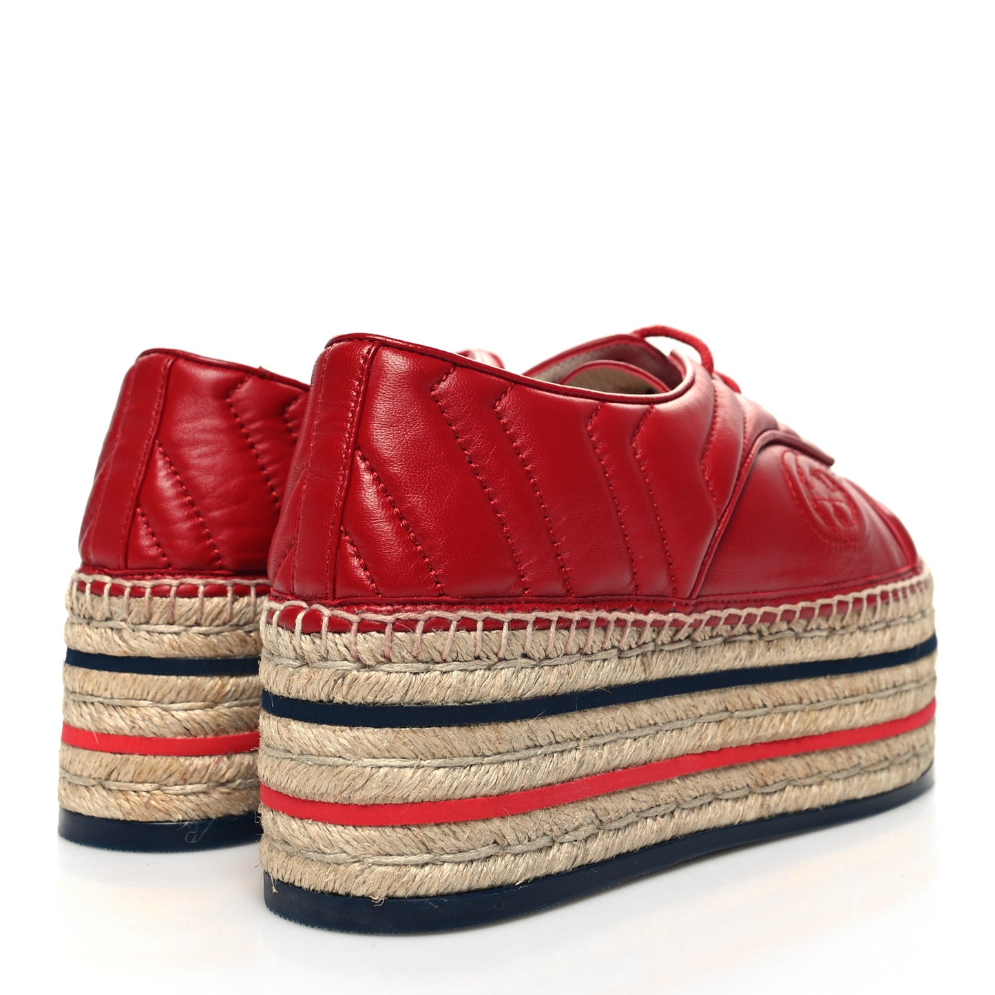 Nappa Matelasse GG Pilar Flatform Lace-Up Espadrilles 38.5 Hibiscus Red