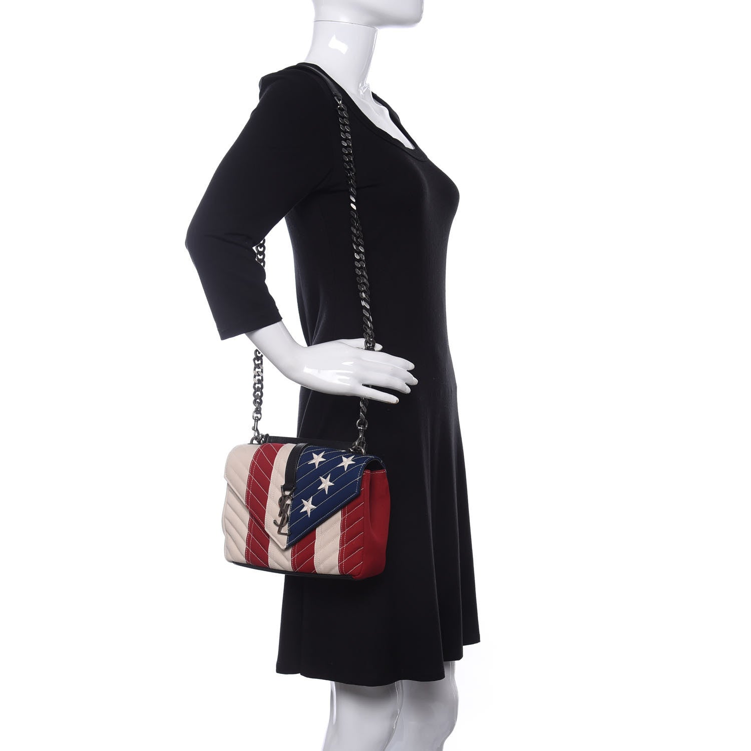 Saint Laurent Canvas Matelasse Chevron American Flag Monogram Medium College Bag Red Blue 2 of 9