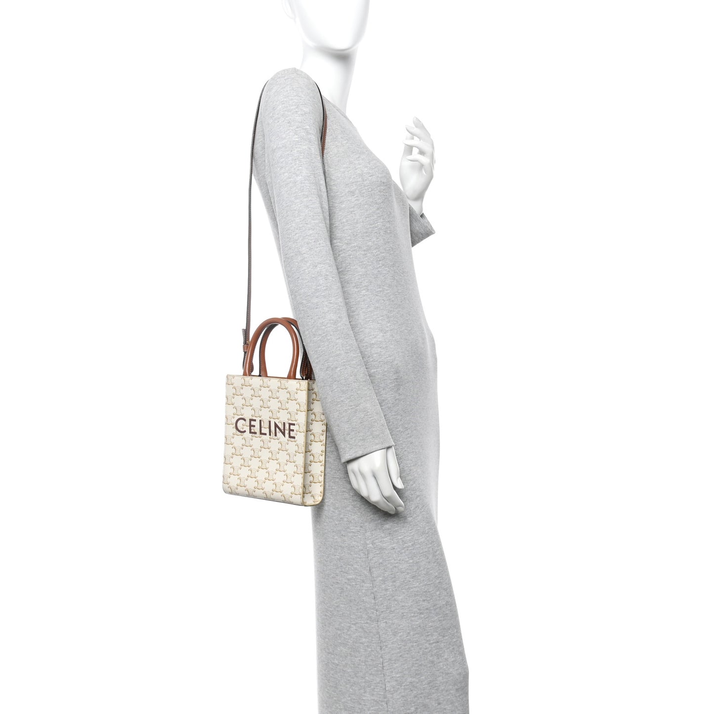 Triomphe Canvas Calfskin Mini Vertical Cabas White