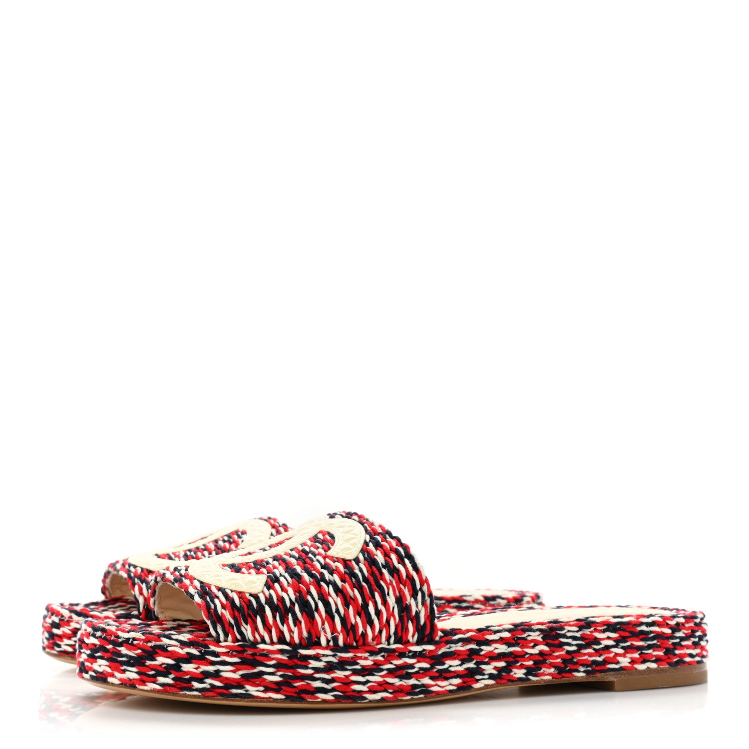 Chanel Cord CC Espadrille Slip On Sandals 40 Red Blue White 3 of 8