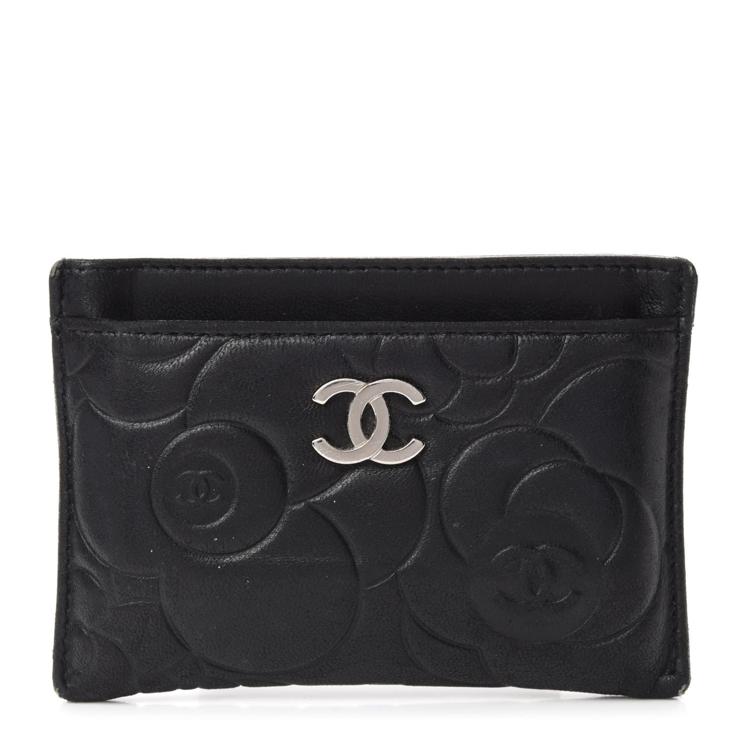 Chanel Lambskin Camellia Embossed Card Holder Black 1 of 10