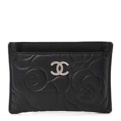 Chanel Lambskin Camellia Embossed Card Holder Black 1 of 10