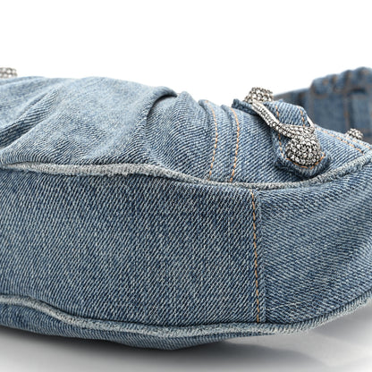 Balenciaga Washed Frayed Denim Crystal Le Cagole Shoulder Bag XS Blue 9 of 9