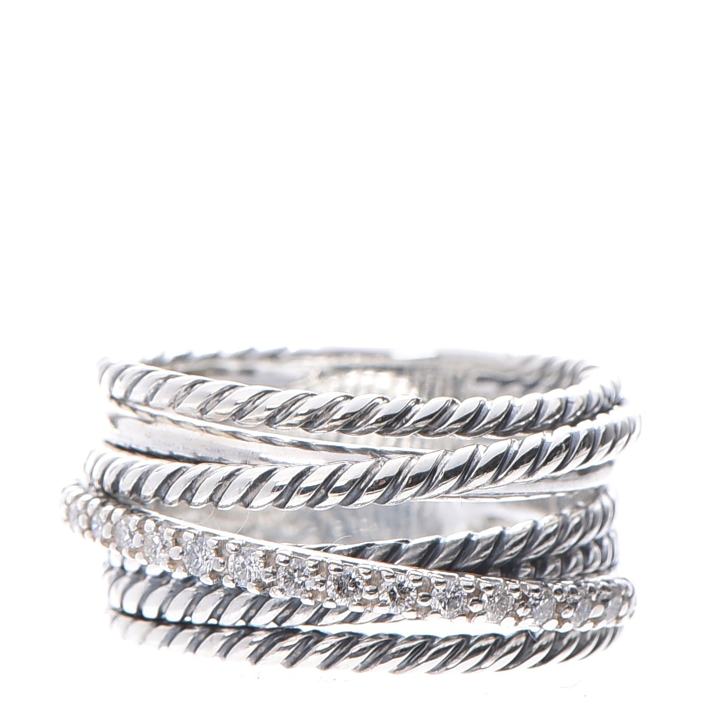 Sterling Silver Diamond 11mm Wide Crossover Cable Ring 54 6.75