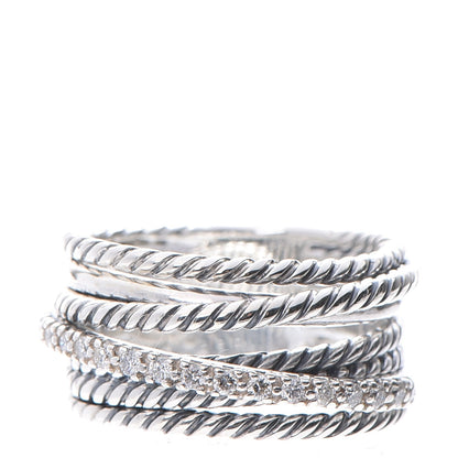 David Yurman Sterling Silver Diamond 11mm Wide Crossover Cable Ring 54 6.75 1 of 5
