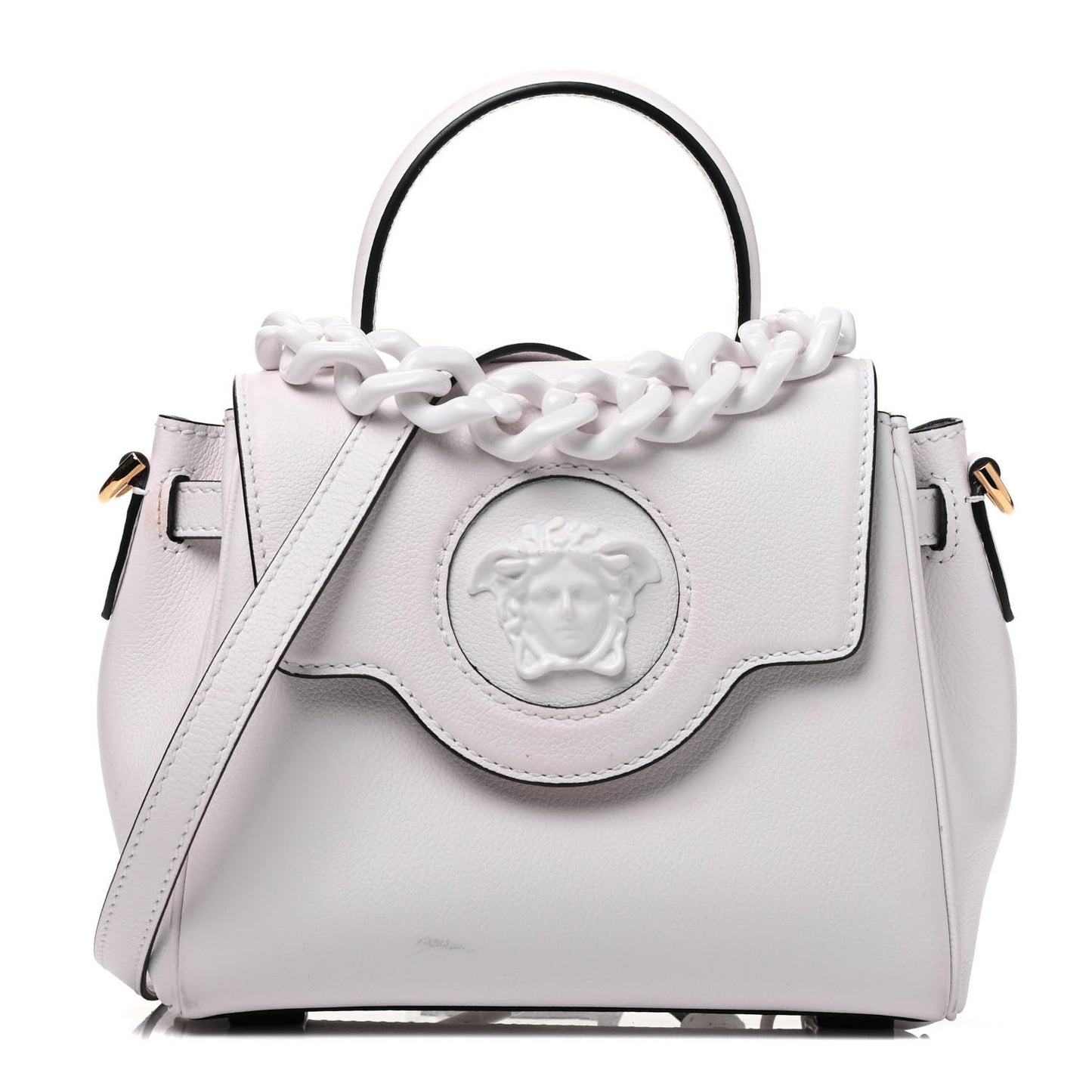 Grained Calfskin Small La Medusa Top Handle Bag White