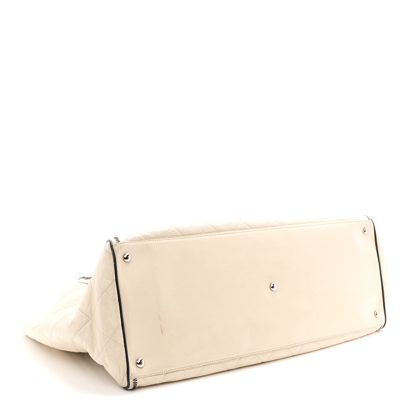Glazed Lambskin Quilted North South XL Tote White