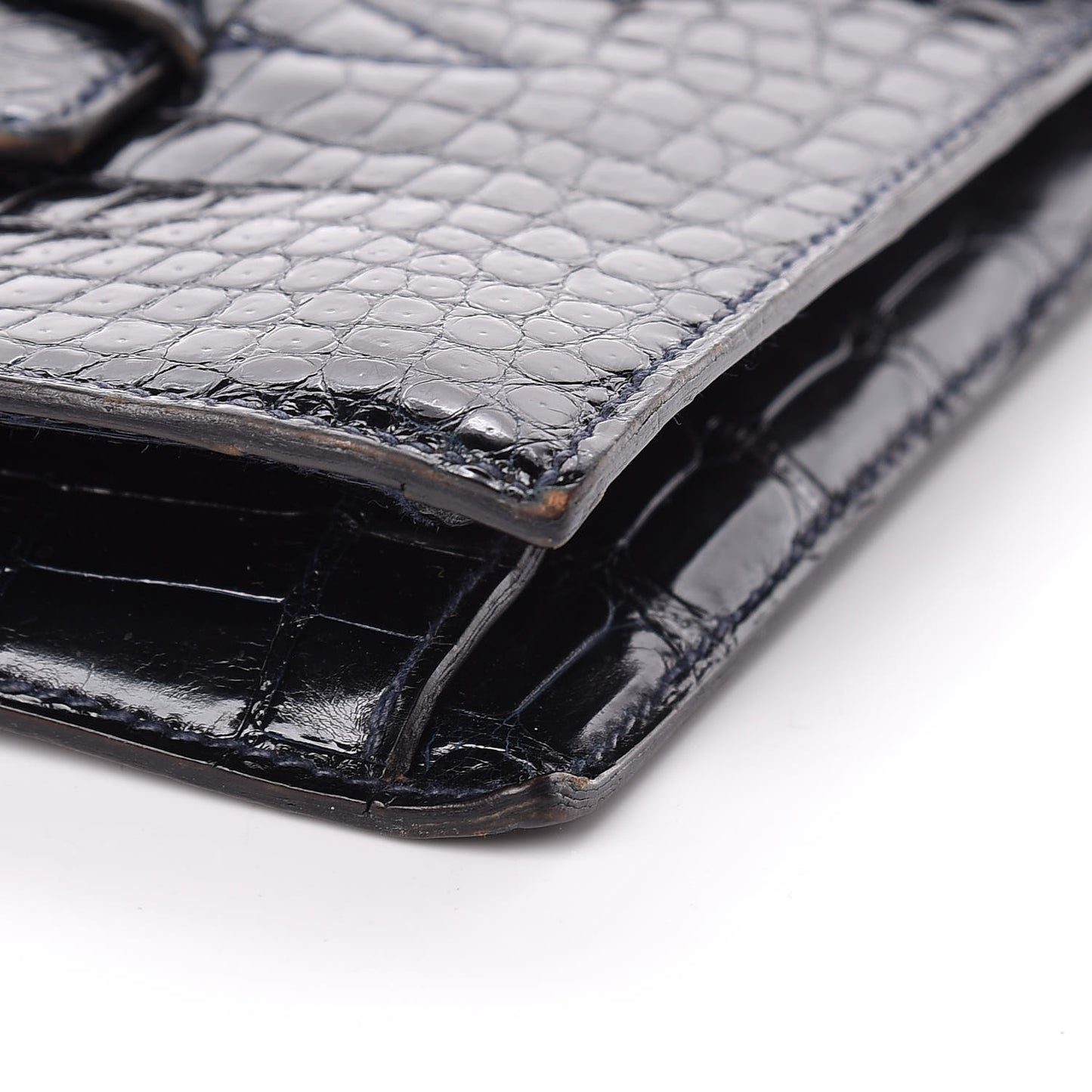 Shiny Crocodile Faco Clutch Bleu Marine