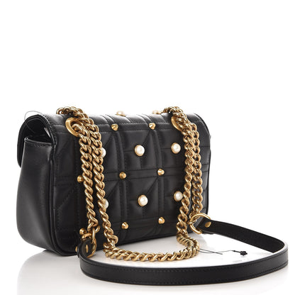 Gucci Calfskin Matelasse Studded Mini Pearly GG Marmont Shoulder Bag Black 3 of 7