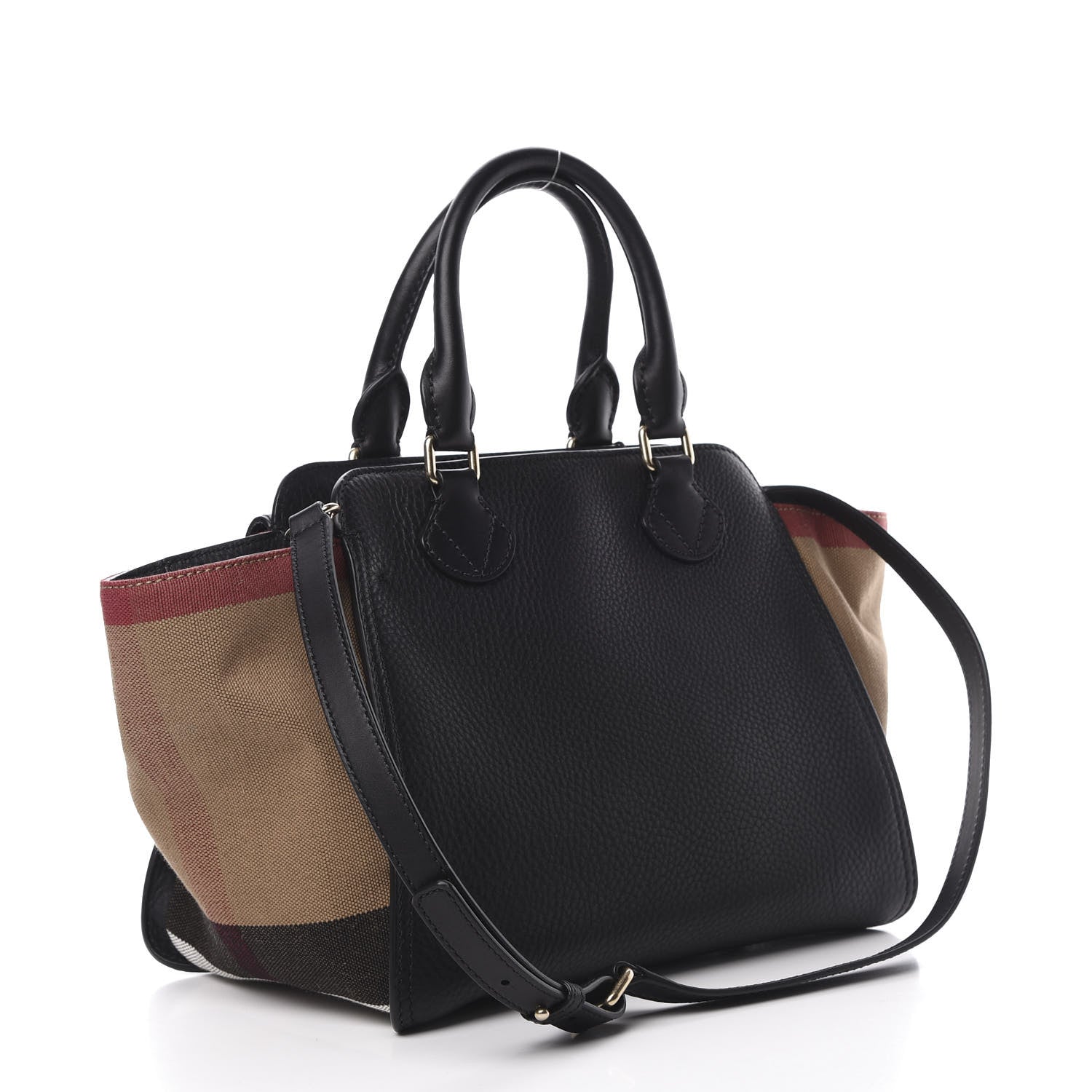 Burberry Canvas Mega Check Grained Calfskin Medium Harcourt Satchel Black 4 of 12