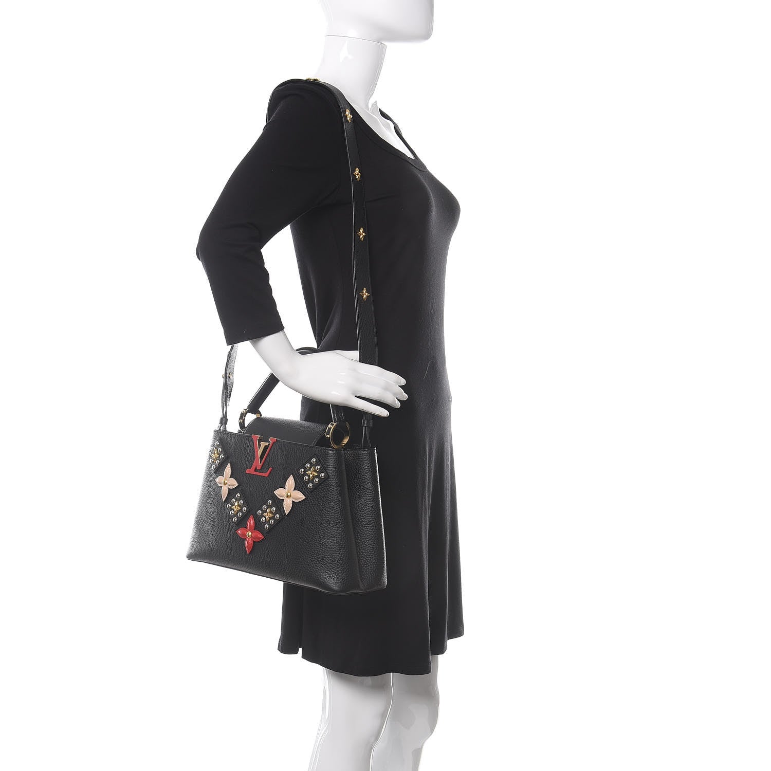 Louis Vuitton Taurillon Mechanical Flowers Smile Capucines PM Black 3 of 10