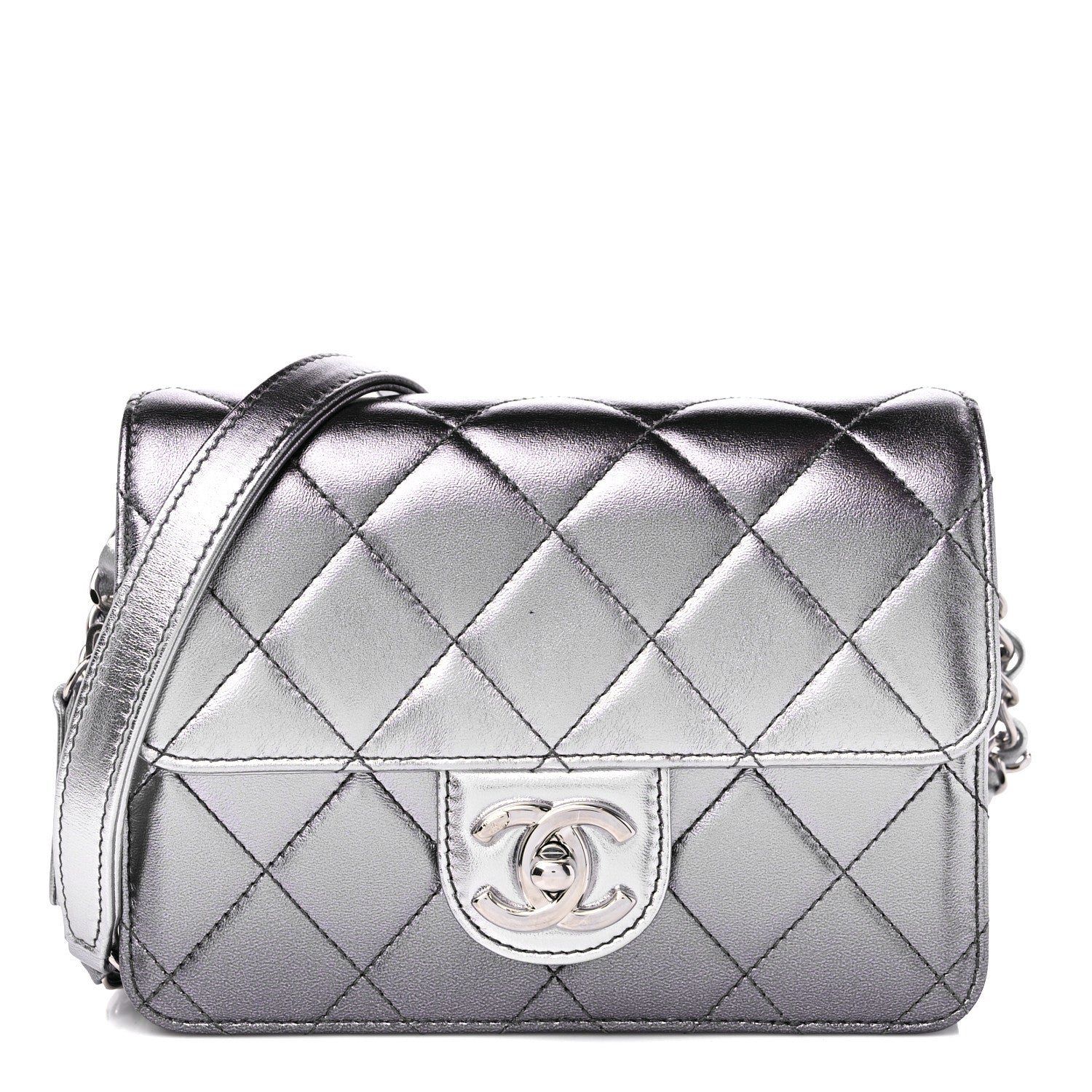 Chanel Metallic Lambskin Like A Wallet Flap Silvery Black 1 of 10